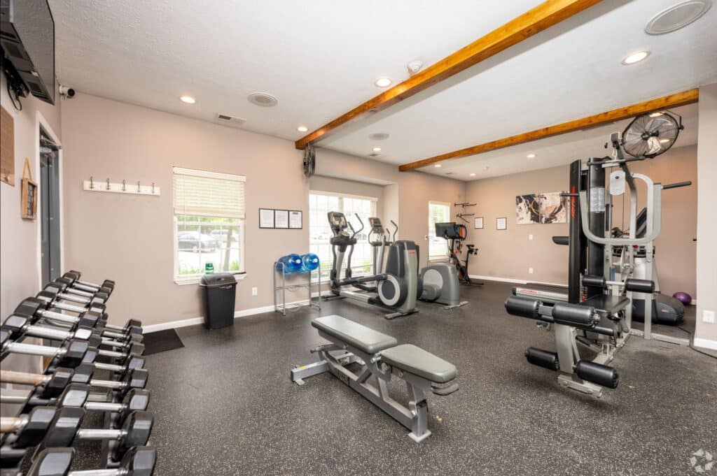 Fitness center with upscale apartment amenities at 231 Flats near Purdue University