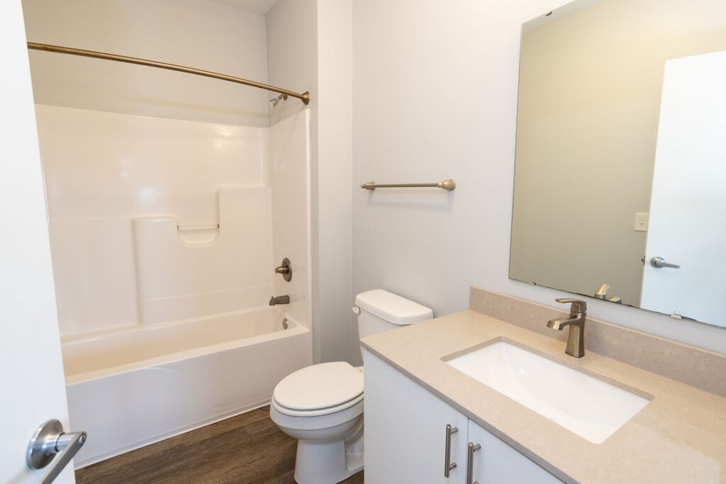 Modern bathroom in apartments near Purdue University at 231 Flats