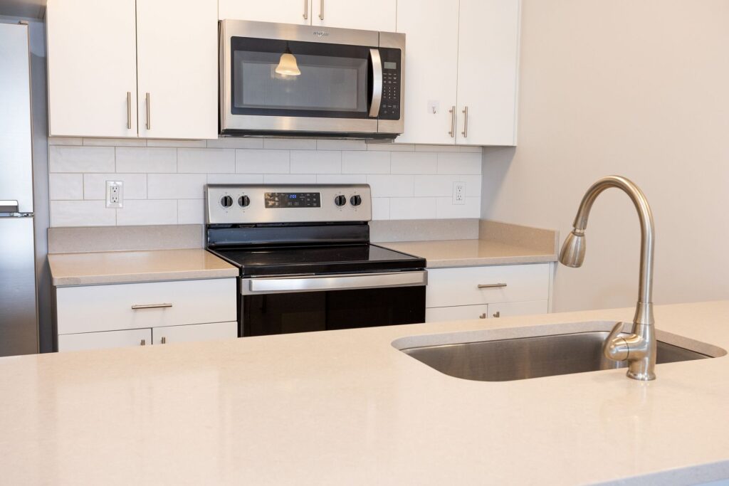 Modern kitchen in West Lafayette apartments at 231 Flats near Purdue